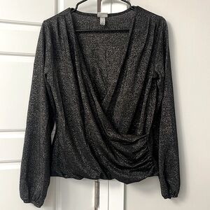 A New Day Silver Black long sleeve blouse size S Womens